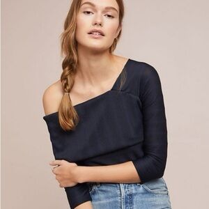 Anthropologie Blue Tassel Shuler One Shoulder Navy Top, Women’s Size Medium